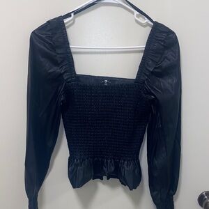 7 For All Mankind Black Smocked Blouse